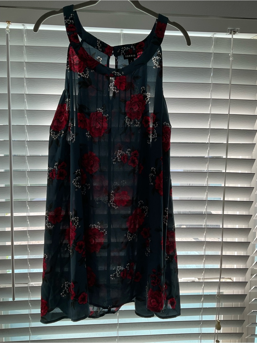 torrid Navy Floral Sleeveless blouse with Red Roses
